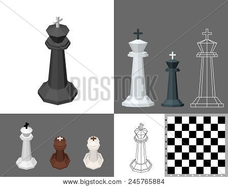 Chess King Set. 3d Vector Illustration. Isometric Projection.front View.