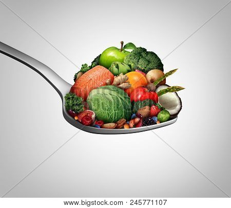 Supplements Vitamins As A Spoon With Fruit Vegetables Nuts And Beans As A Natural Medicine Health Fo