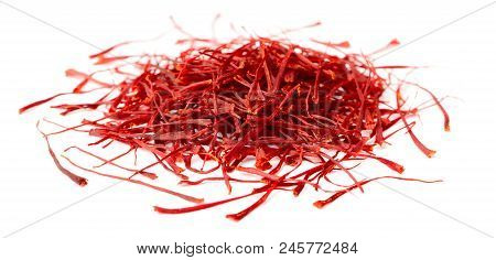 Dried Saffron Spice Isolated On The White Background
