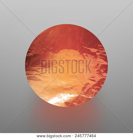 Stock Vector Illustration Shiny, Sparkly Copper Leaf Circle. Metal Foil Texture Isolated On Gray Bac