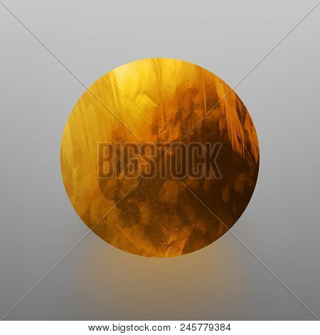 Stock Vector Illustration Shiny, Sparkly Gold Leaf Circle. Metal Foil Texture Isolated On Gray Backg