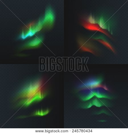 Stock Vector Illustration Set Northern And Polar Lights Isolated On A Transparent Checkered Backgrou