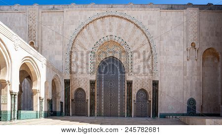 Casablanca, Morocco -april 2018: Architectural Detail From The Hassan Ii Mosque In Casablanca, Moroc