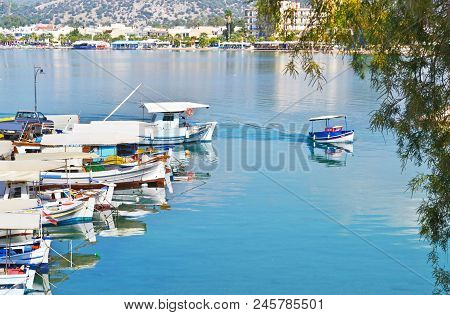 Landscape Of Traditional Fishing Boats Reflected On Sea At Eretria Euboea Greece