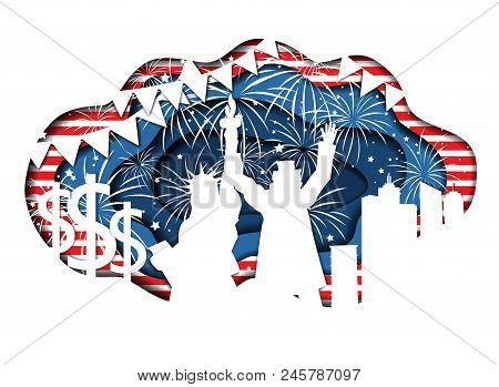 Funny Paper Cut Banner For Independence Day July 4 Usa With Statue Of Liberty And Uncle Sam Together