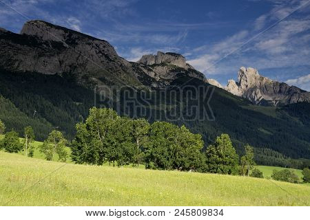 Hilly Landscape With Trrees Near The Austria Village Annaberg Im Lammertal