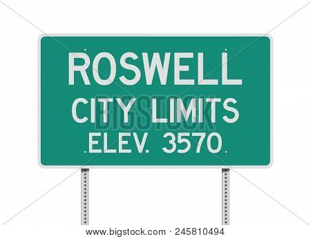 Vector Illustration Of The Roswell City Limits Green Road Sign