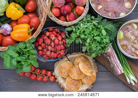Picnic Set. A Lot Of Food. Vegetables