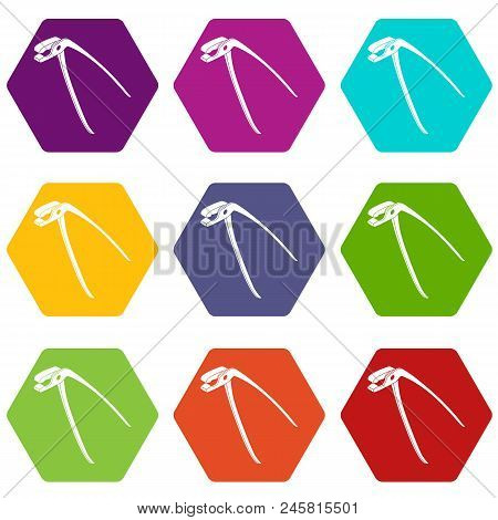 Medical Pliers Icons 9 Set Coloful Isolated On White For Web