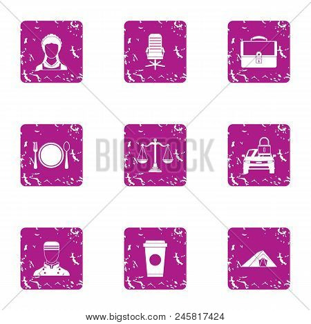 Council Icons Set. Grunge Set Of 9 Council Vector Icons For Web Isolated On White Background