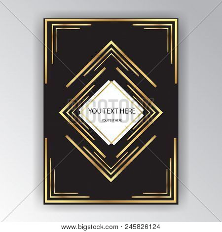 Golden Black Art Deco And Art Novo Page Template , Triangles Geometric Design For Print And Web Meta