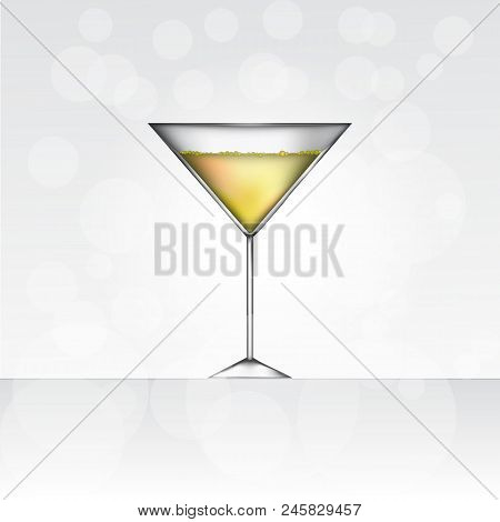 Glass Of Martini Bianco, With Blurred Background , Vector Illustration