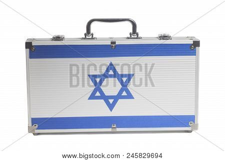 Business Travel Suitcase With Flag Of Israel Isolated On A White Background