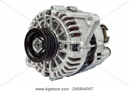 Car Alternator With Shallow Depth Of Field On White Background