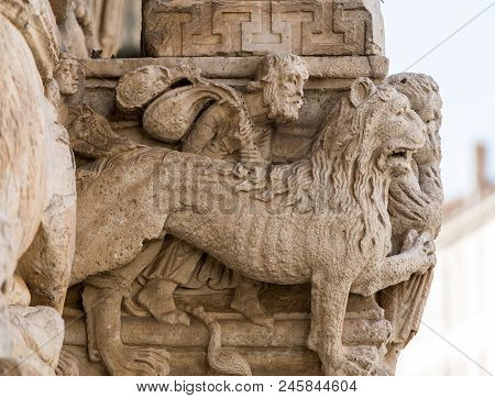 Details Of The West Portal  Saint Trophime Cathedral In Arles, France. Bouches-du-rhone,  France