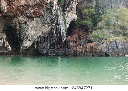 Picturesque Cliffs Hang Over Sea. Krabi. Thailand
