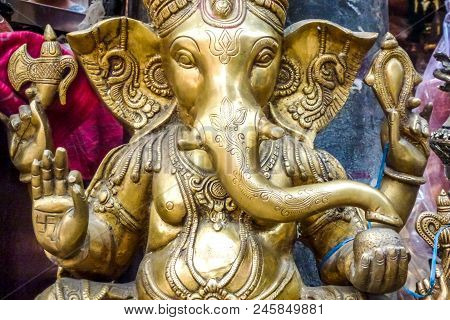 Golden Ganesh Statue For Sale At A Street Market Kathmandu, Nepal