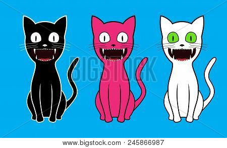 Smilling Sitting Cartoon Cat. Isolated Vector Illustration