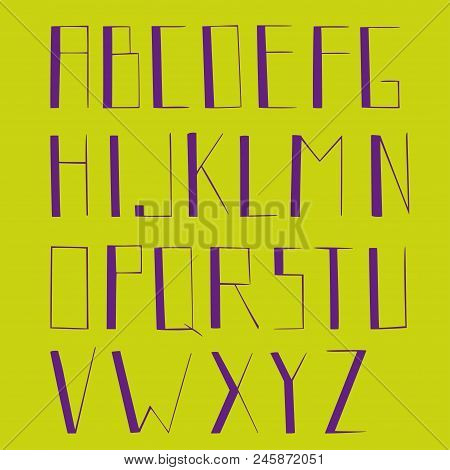 Alfabet With Strong Letters, Isolated Letters, Green And Purple Colors.