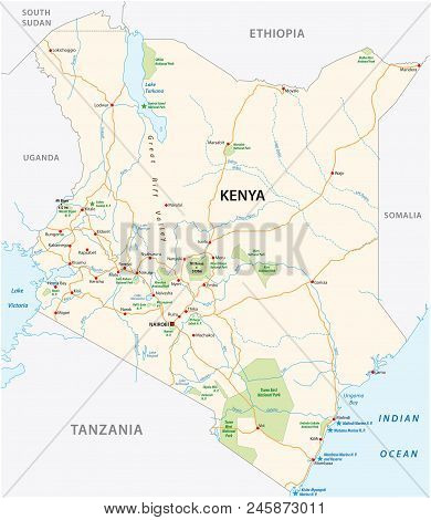 Kenya Road And National Park Vector Map