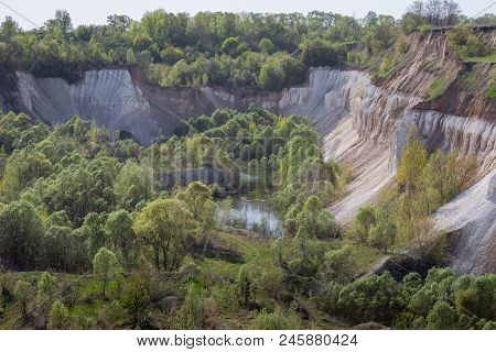 Huge Old Chalk Quarry Landscape. Beautiful Space Background