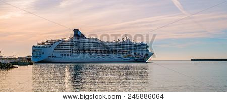 Malaga, Spain - January 12, 2018. Norwegian Spirit Cruise Ship In Malaga Port, Costa Del Sol, Malaga