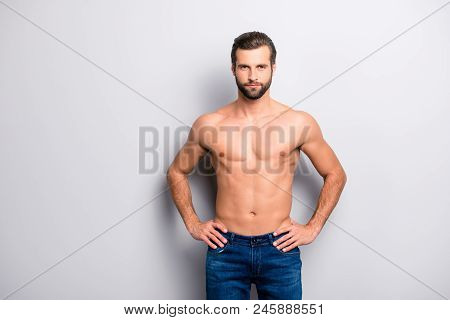 Portrait Of Sporty Handsome Masculine Virile Attractive Proud Concentrated Confident Muscular With N
