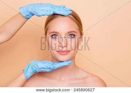 Portrait Of Pretty Cute Model Getting Examination Checking Consultation Before Face Plastic In Medic