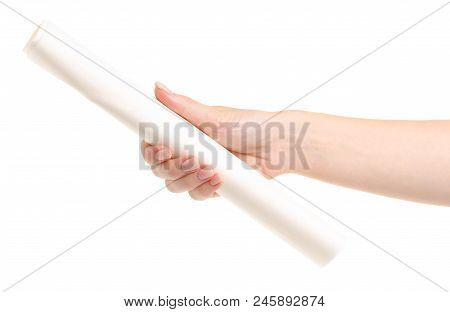 Parchment Roll In Hand On A White Background Isolation