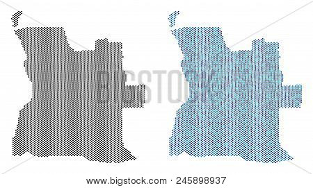 Dotted Angola Map Version. Vector Territorial Plans In Black Color And Cold Blue Color Shades. Abstr