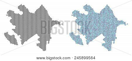 Dotted Azerbaijan Map Version. Vector Territory Plans In Black Color And Cold Blue Color Tints. Abst