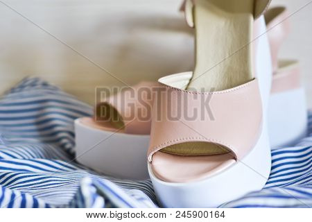 New, Leather Fashionable Sandals On A Wedge. Fashion & Style.