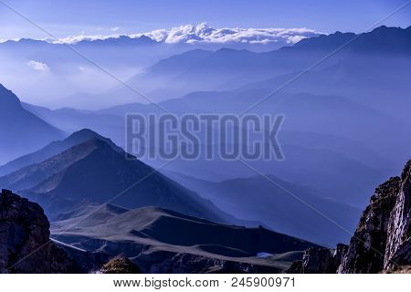 Wonderful Sunrise Lights In The Mountains. Russia, North Ossetia