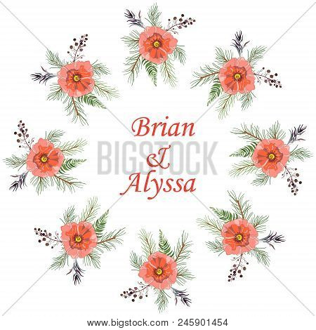 Wedding Or Holiday Wreath . Delicate Flowers On Light . Watercolor Vector Illustration. Summer Green