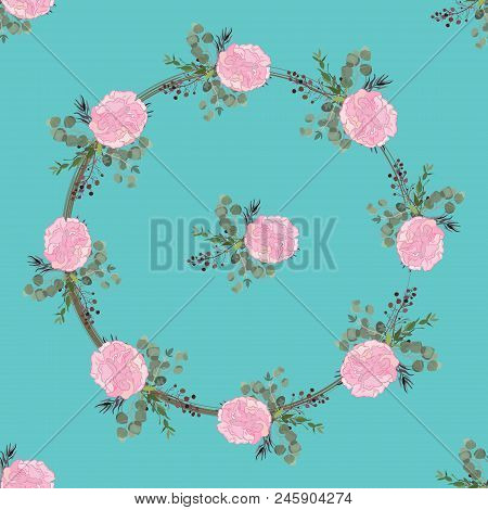 Floral Seamless Summer Pattern, Beautiful Flower Wreath, Vector Illustration