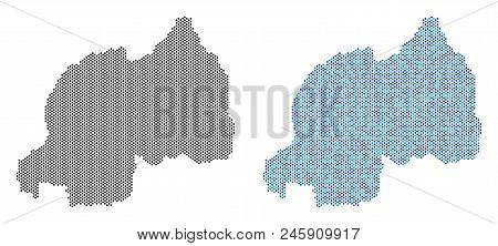 Dotted Rwanda Map Variants. Vector Territorial Plans In Black Color And Cold Blue Color Hues. Abstra