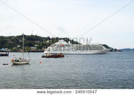 Oban, United Kingdom - February 20, 2010: Luxury Cruise Ship Silver Cloudd By Silversea Cruises Alon