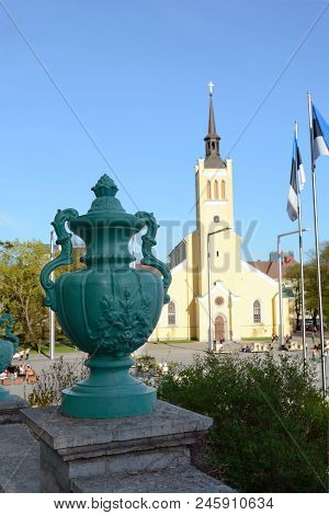 Green Urn In Front Of St John's Church, Tallinn, Estonia