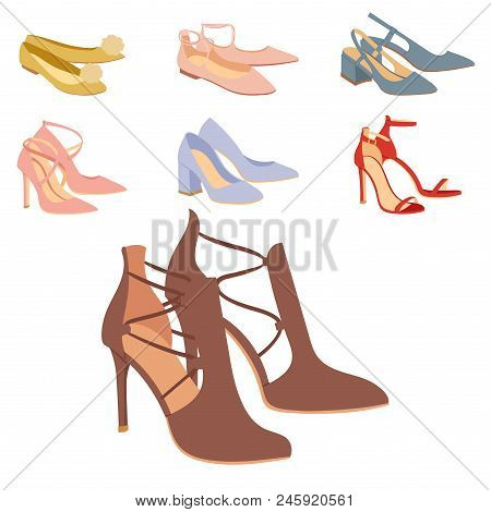 Womens Shoes Flat Design Vector Footwear Collection Hand Drawn Style Of Leather Colored Moccasins Bo