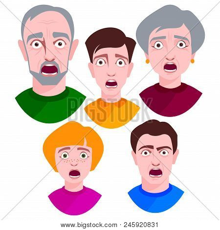 People Horror Faces Vector Extremely Surprised Young Shock Portrait Frightened Character Emotions Af