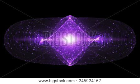 Abstract Design With Glowing Light Particles Orbiting Around A Tokamak Or Doughnut-shaped Device. Co