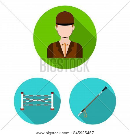 Hippodrome And Horse Flat Icons In Set Collection For Design. Horse Racing And Equipment Vector Symb