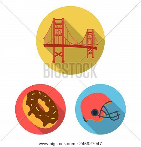 Usa Country Flat Icons In Set Collection For Design.travel And Attractions Vector Symbol Stock  Illu