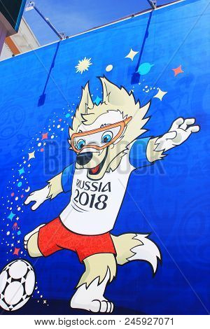St. Petersburg, Russia - June 18, 2018: Zabivaka Official Mascot Of Fifa 2018 World Cup In Russia. S