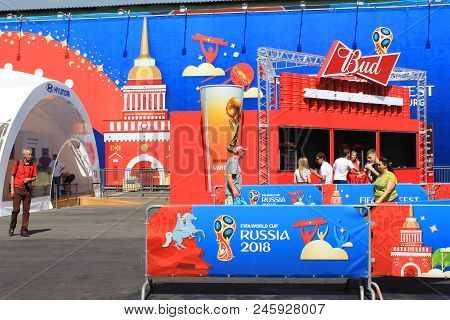 St. Petersburg, Russia - June 18, 2018: Fifa Fan Fest For World Cup Russia 2018. Football (soccer) W