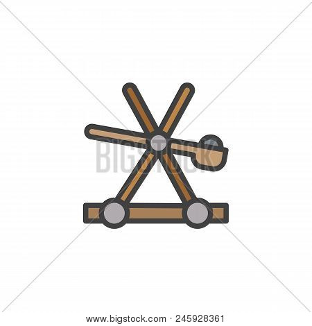 Medieval Wooden Catapult Filled Outline Icon, Line Vector Sign, Linear Colorful Pictogram Isolated O