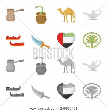 Eastern Shoes, Dagger, The Heart Of The Emirates, Palm Jumeirah.arab Emirates Set Collection Icons I
