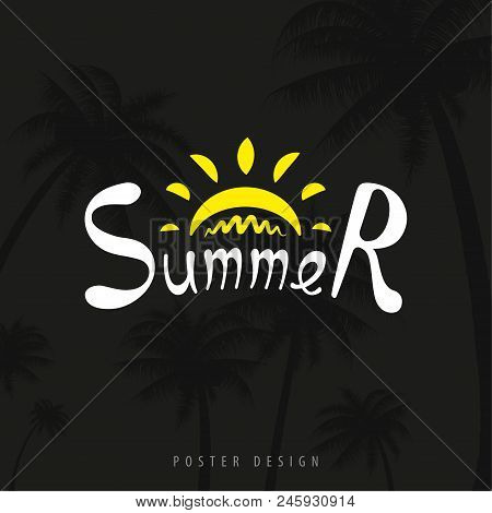 Stock Vector Illustration Night Billboard Summer. Palm Trees, Date Palms.