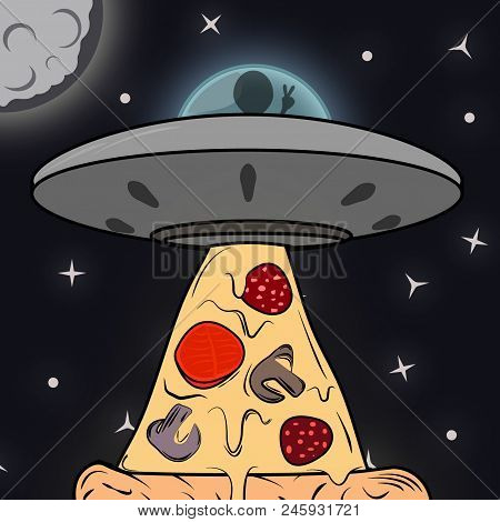 Aliens On A Flying Saucer With A Beam In The Form Of Pizza