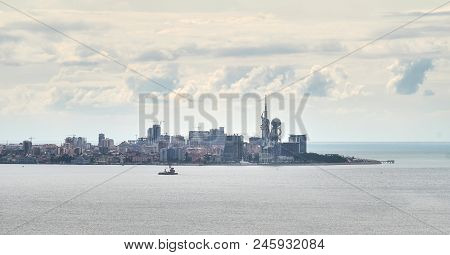Batumi Embankment Is Seen From The Distance With All Landmarks